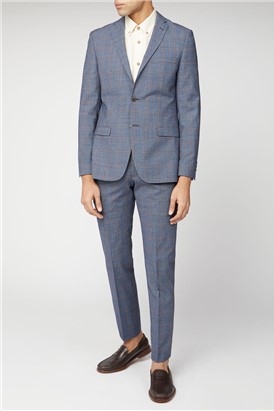  Blue Rust Windowpane Check Tailored Fit Suit Jacket