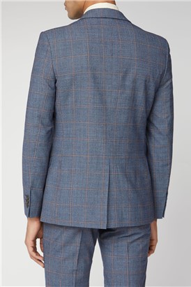  Blue Rust Windowpane Check Tailored Fit Suit Jacket