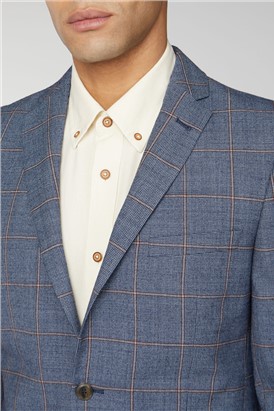  Blue Rust Windowpane Check Tailored Fit Suit Jacket