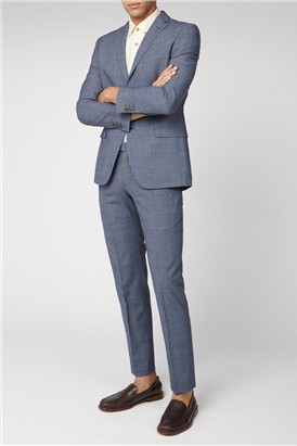  Blue Rust Windowpane Check Tailored Fit Suit Jacket