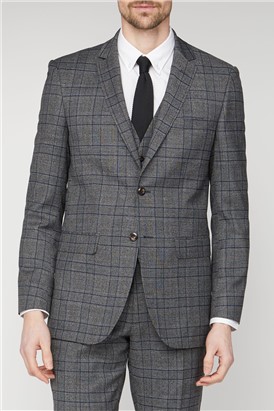 Grey Electric Blue Check Waistcoat