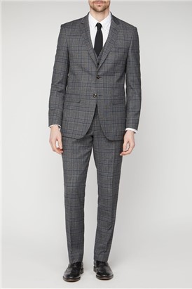 Grey Electric Blue Check Waistcoat