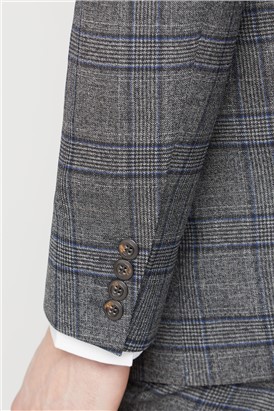 Grey Electric Blue Check Waistcoat