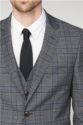 Grey Electric Blue Check Waistcoat