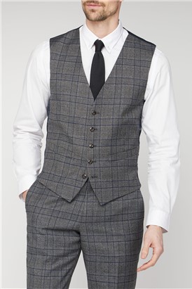 Grey Electric Blue Check Waistcoat