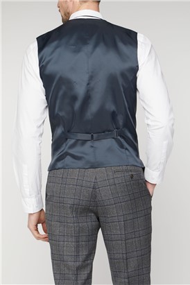 Grey Electric Blue Check Waistcoat