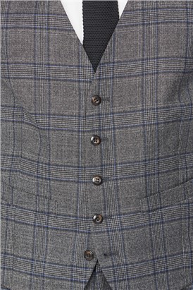 Grey Electric Blue Check Waistcoat