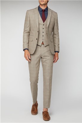  Oatmeal Herringbone Check Tweed Tailored Fit Suit