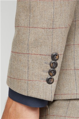  Oatmeal Herringbone Check Tweed Tailored Fit Suit