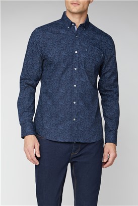  Casual Navy Tonal Floral Shirt