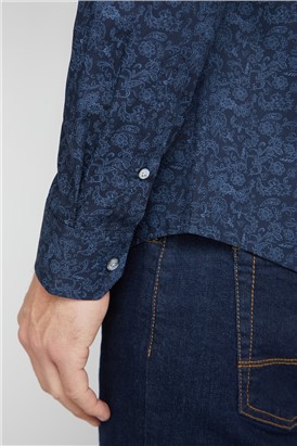  Casual Navy Tonal Floral Shirt