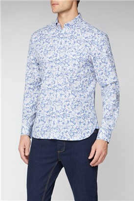  Casual Blue Floral Print Shirt