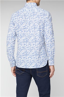  Casual Blue Floral Print Shirt