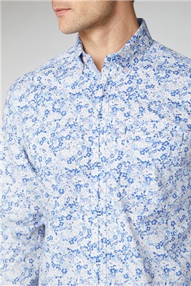  Casual Blue Floral Print Shirt