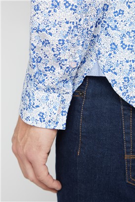  Casual Blue Floral Print Shirt