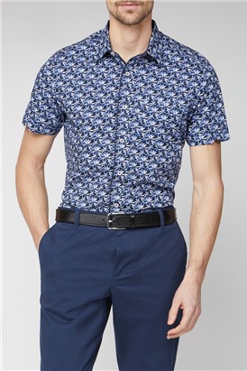  Stvdio Casual Navy Palm Print Shirt