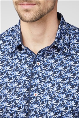  Stvdio Casual Navy Palm Print Shirt