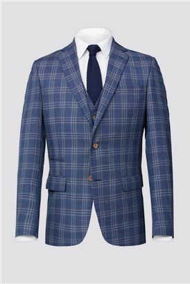  Tailored Fit Bright Blue Rust Check Jacket