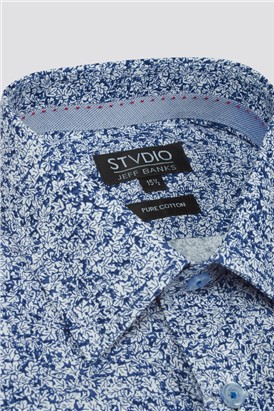 Stvdio Navy Leaves Print Tailored Fit Shirt