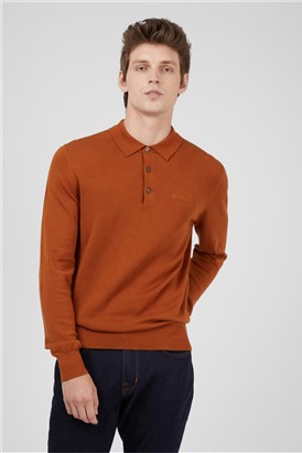  Caramel Long Sleeve Knitted Polo Shirt