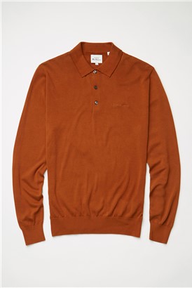  Caramel Long Sleeve Knitted Polo Shirt