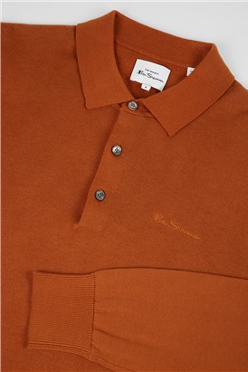  Caramel Long Sleeve Knitted Polo Shirt