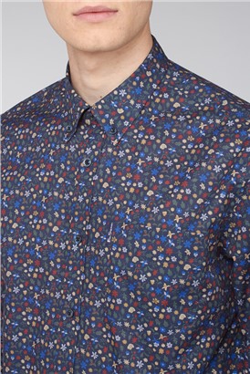  Long Sleeve Multicolour Floral Print Shirt