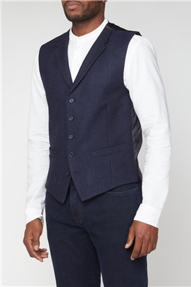  Navy Herringbone Striped Waistcoat