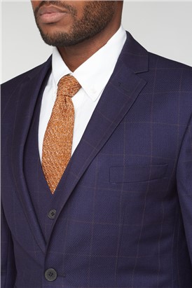  Regular Fit Navy & Rust Brown Checked Suit Jacket