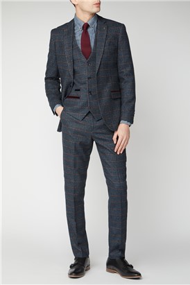  Luca Navy Check Tweed Waistcoat