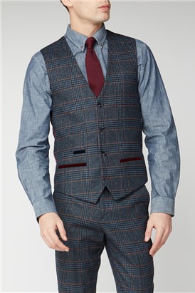  Luca Navy Check Tweed Waistcoat