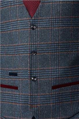  Luca Navy Check Tweed Waistcoat