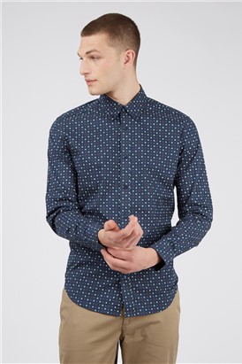  Dark Blue Retro Spot Print Shirt