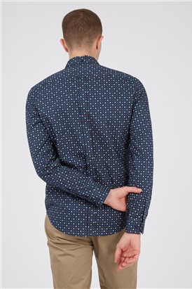  Dark Blue Retro Spot Print Shirt