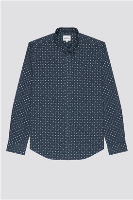  Dark Blue Retro Spot Print Shirt