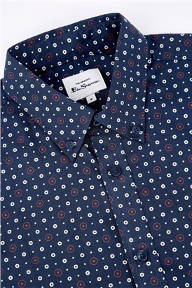  Dark Blue Retro Spot Print Shirt