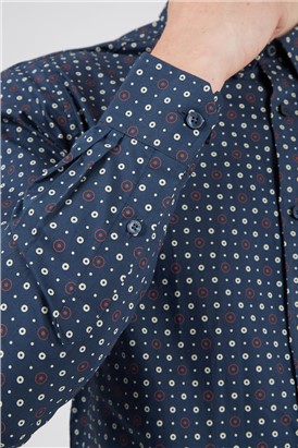  Dark Blue Retro Spot Print Shirt