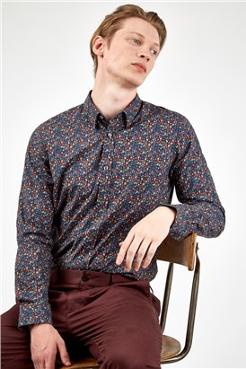  Midnight Blue Multicolour Floral Shirt