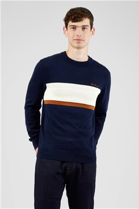  Chest Stripe Crew Neck Jumper - Marine