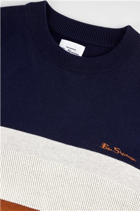  Chest Stripe Crew Neck Jumper - Marine