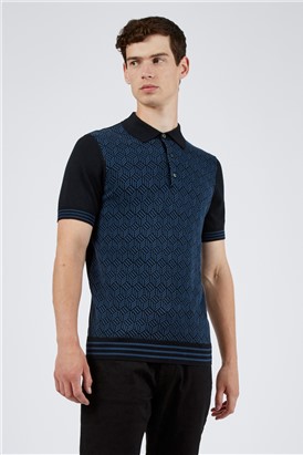  Black Knitted Jacquard Polo Shirt