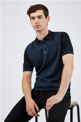  Black Knitted Jacquard Polo Shirt