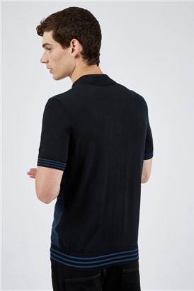  Black Knitted Jacquard Polo Shirt