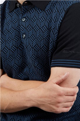  Black Knitted Jacquard Polo Shirt