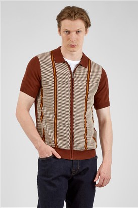  Jacquard Zip Through Polo Shirt