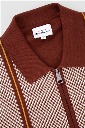  Jacquard Zip Through Polo Shirt