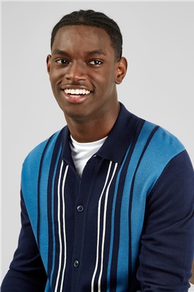  Marine Blue Long Sleeve Button Through Polo Shirt