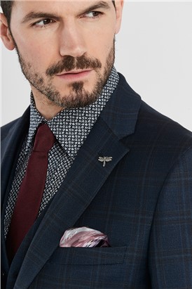  Regular Fit Navy Brushed Check Jacket