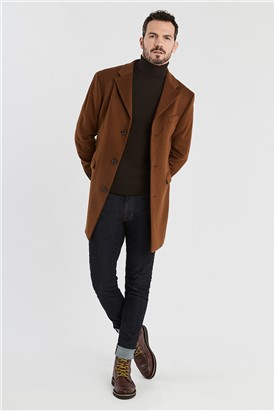  Tan Melton Slim Fit Overcoat