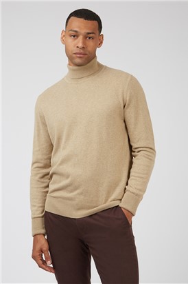  Sand Cotton Signature Knitted Roll Neck Jumper